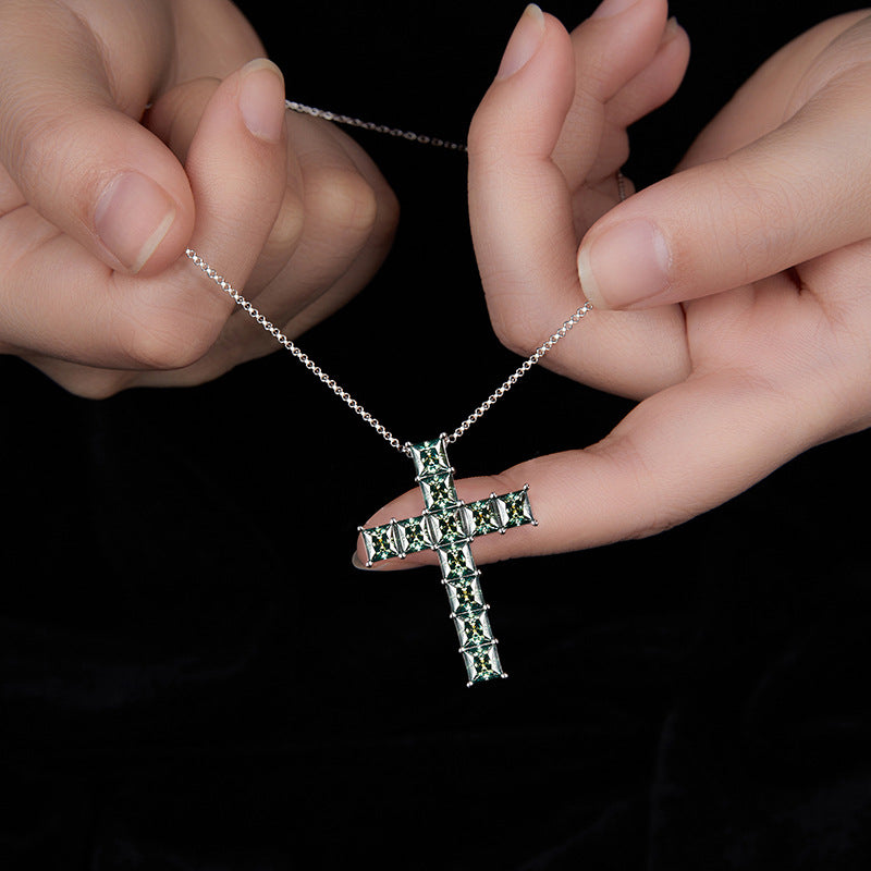 Hip-hop style dark green 5.5mm princess square moissanite silver plated 18k gold necklace seconds over the diamond pen men and women