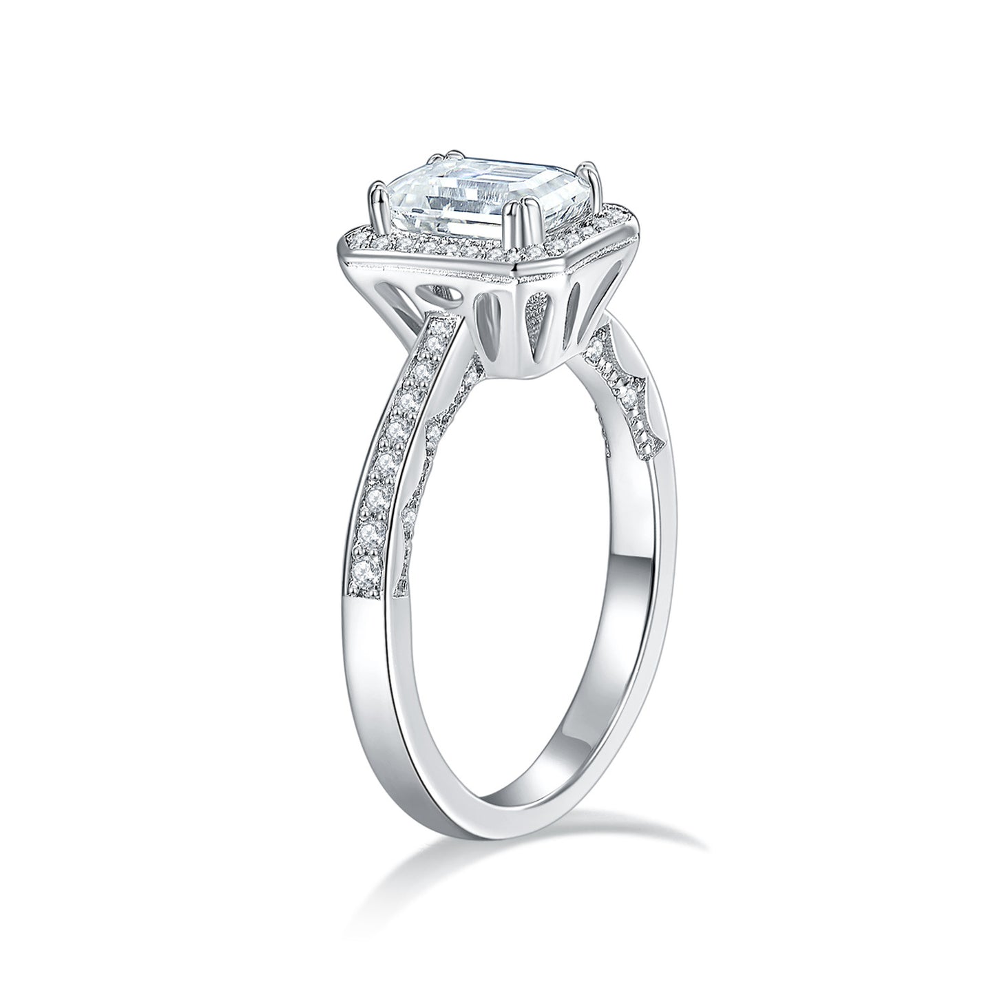 5*7mm Emerald Cut Moissanite Silver Plated 18K Gold Ringg