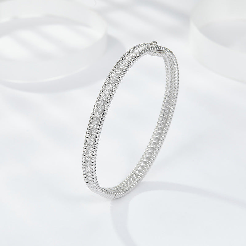 Versatile stacking full moissanite beads bead edge narrow bracelet body 925 silver plated 18k gold bracelet