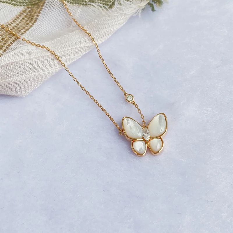 Butterfly Necklace Female Fairy 925 Silver White Mother-of-Pearl Pendant Niche Design Rose Gold Clavicle Chain Marquise Moissanite