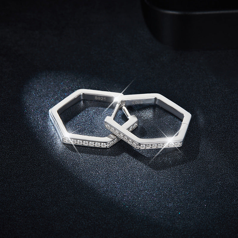 Hexagonal Square Geometric Earrings S925 Sterling Silver Stud Earrings Women's Premium Moissanite Earrings