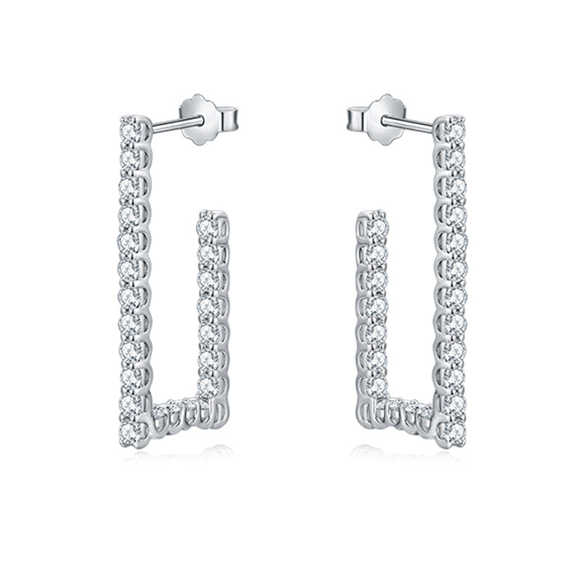 Square irregular earrings women's high-end sense full of diamond moissanite S925 sterling silver stud earrings