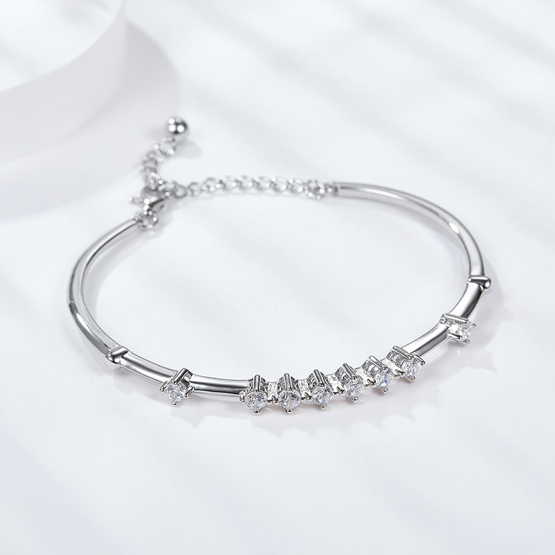 Light luxury, temperament, silver-plated 18K gold, moissanite, simple bracelet, Chinese Valentine's Day gift