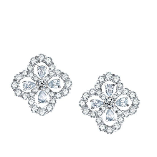 Four-leaf clover earrings 5A zircon water drop encircled women's small fresh stud earrings
