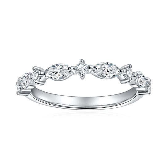 Full circle, marquise-shaped, half-circle ring, full Moissan, 925 silver-plated 18k gold ring