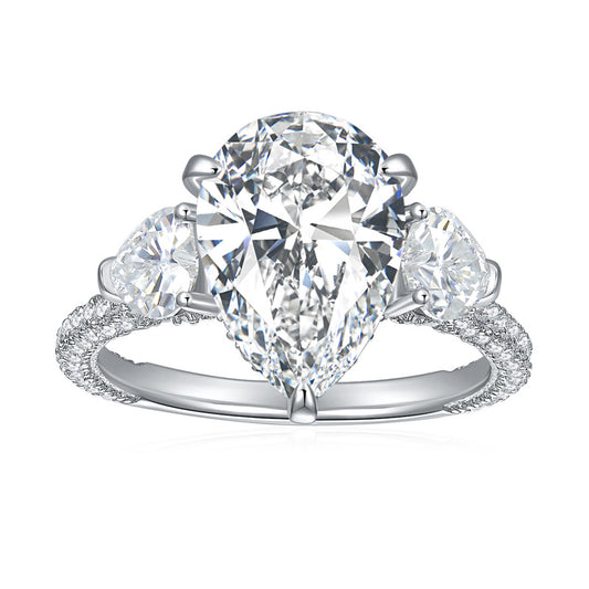 Pear-shaped 9*13mm full moissanite ring  925 silver ring