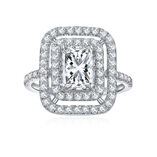 2 carat 6*8 radiant around diamond full Moissanse 925 silver plated 18k gold ring