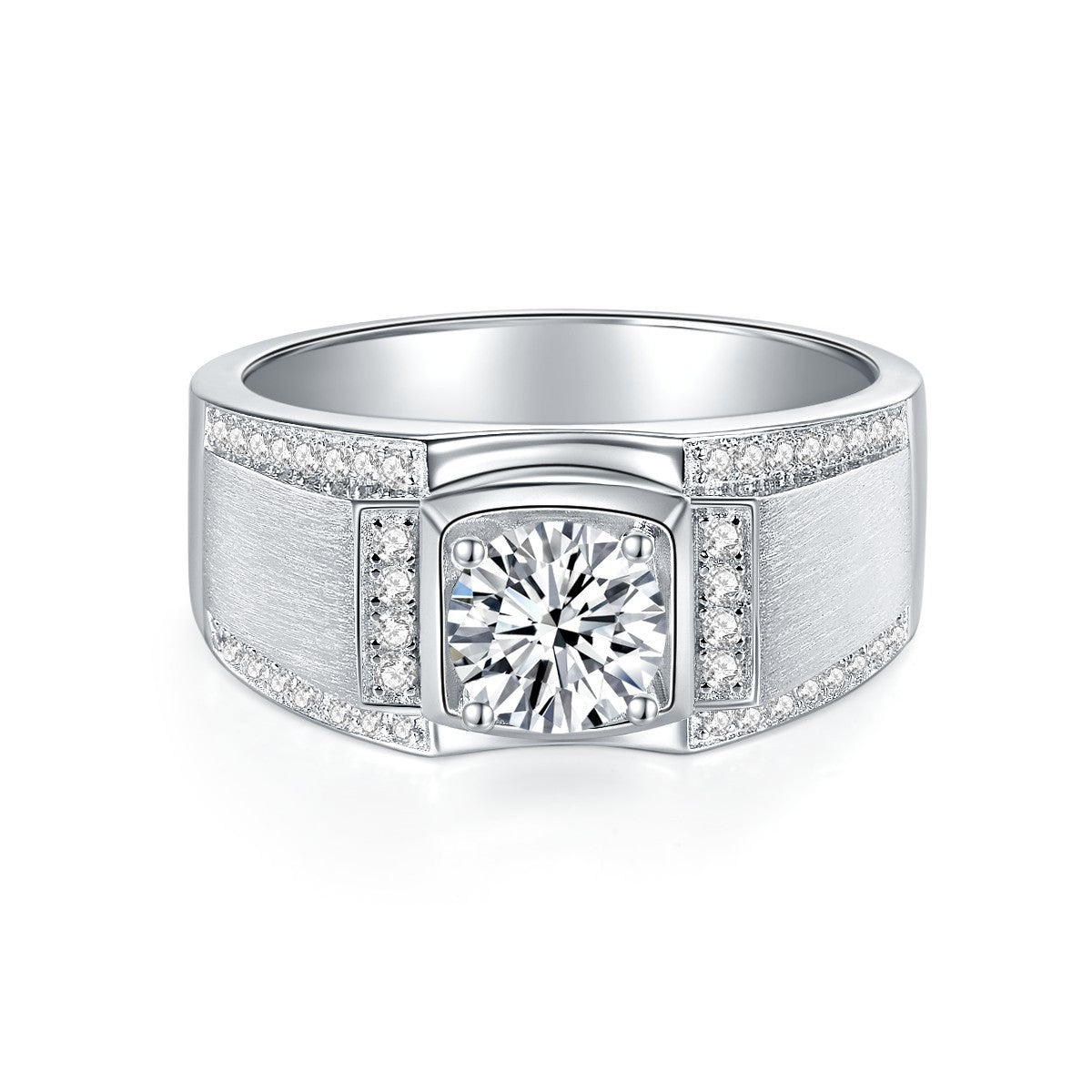 Moissanite diamond ring 1 carat silver plated 18K white gold brushed men's ring white gold wedding ring couple