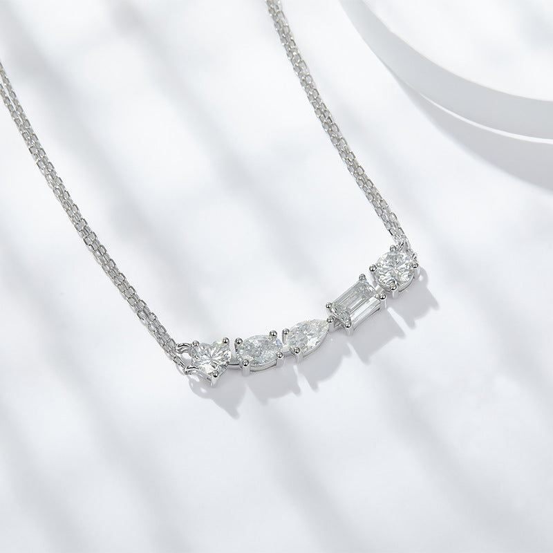Light luxury heart-shaped emerald cut oval water drop moissanite silver gold-plated necklace