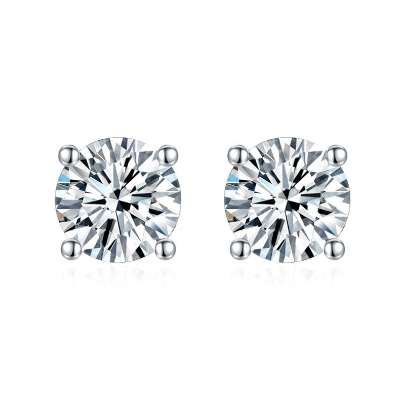 50 points - 1 carat classic four claws 925 silver fashion light luxury moissanite stud earrings