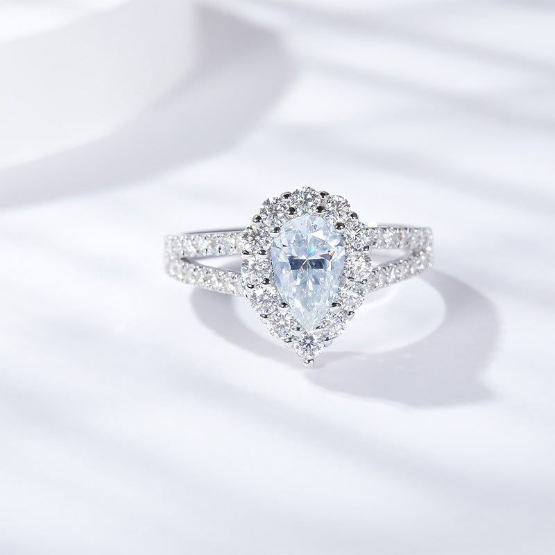 Water drop pear shaped 5*8mm full moissanite silver plated 18k gold ring