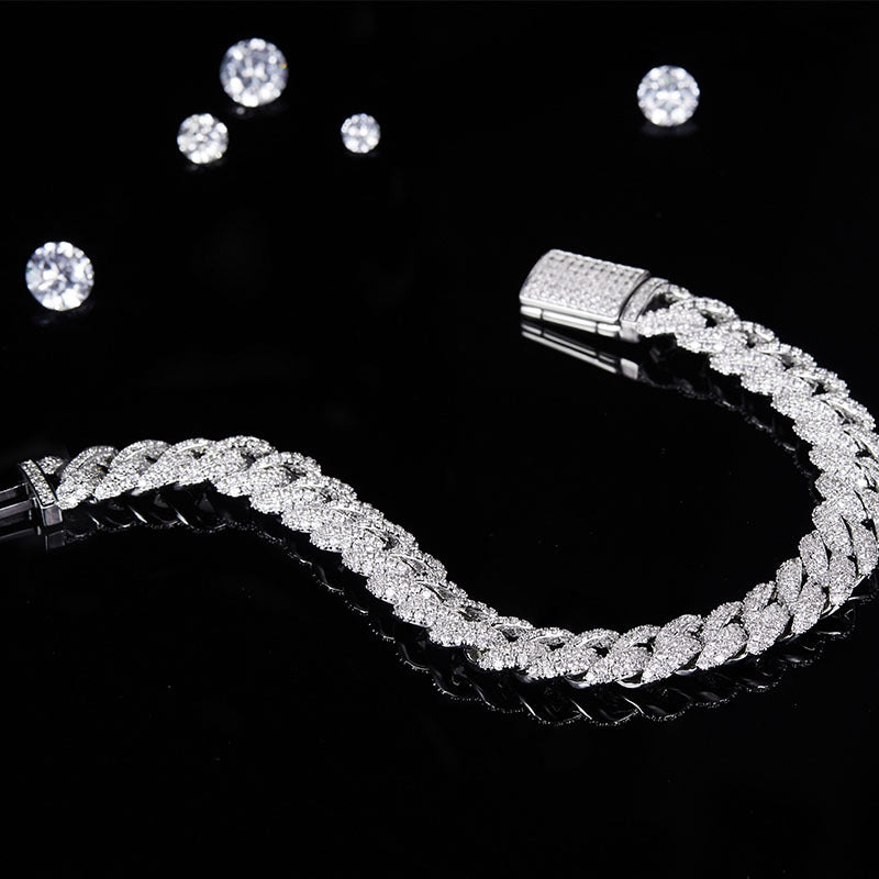 Luxury full diamond moissanite guba chain bracelet centril round d color vvs