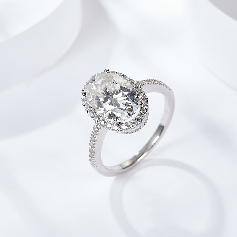 Special-shaped 18k gold personalized jewelry closed mouth 925 silver oval egg-shaped moissanite ring