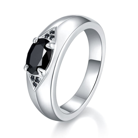 Niche design oval 5*7mm 1 carat black moissanite ring men's sterling silver plated 18k gold ring over diamond pen
