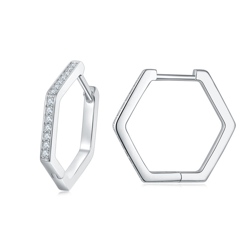 Hexagonal Square Geometric Earrings S925 Sterling Silver Stud Earrings Women's Premium Moissanite Earrings