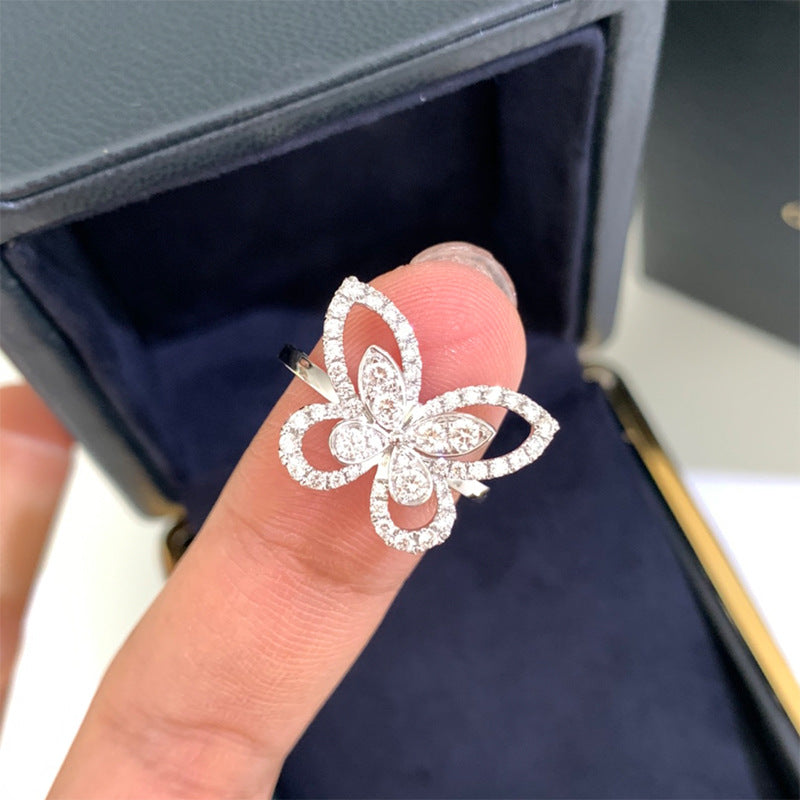 S925 Sterling Silver Moissanite Ring Women's Vintage Full Diamond Butterfly Fashion Personality Super Fairy Ring Gift