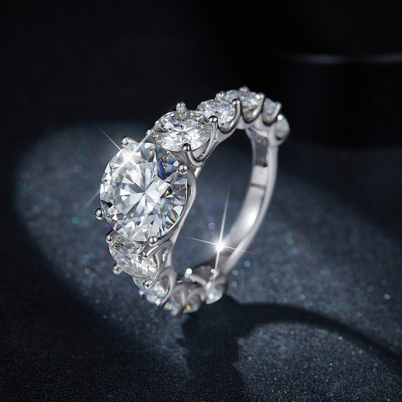 Luxury Full Diamond Round 10.0mm4ct Full Moissanite Silver Gold Plated Ring