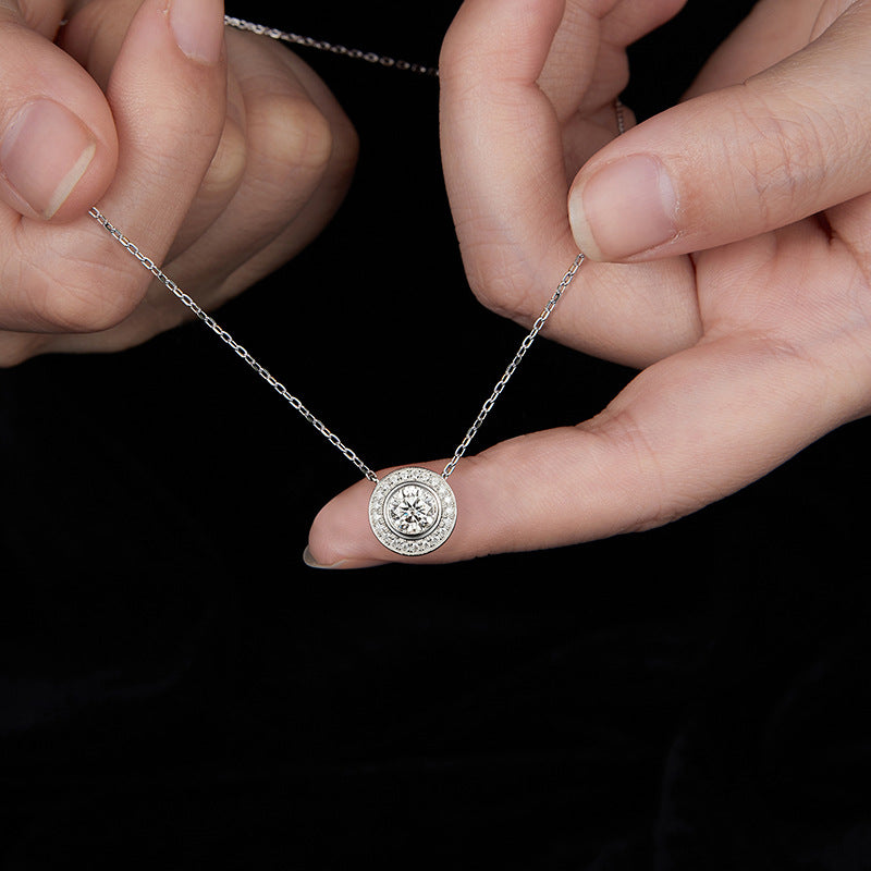 Moissanite  Round Bubble 1 Carat Round Bag Pendant Full Moissanite S925 Silver Plated 18k Gold Necklace