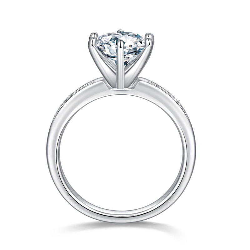 Simple Four Prongs 8.0mm Round 2ct Full Moissanite Silver Plated White Gold Ring