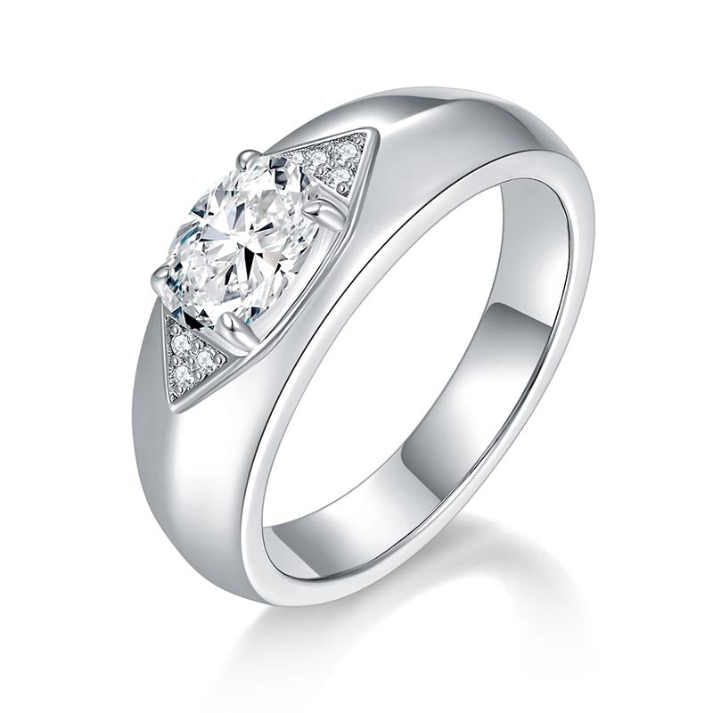 Oval 1 Carat Moissanite Wedding Ring Unisex Valentine's Day Gift Sterling Silver Plated 18k