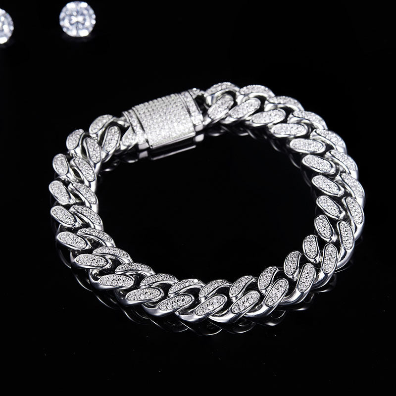 Luxury full diamond moissanite guba chain bracelet centril round d color vvs