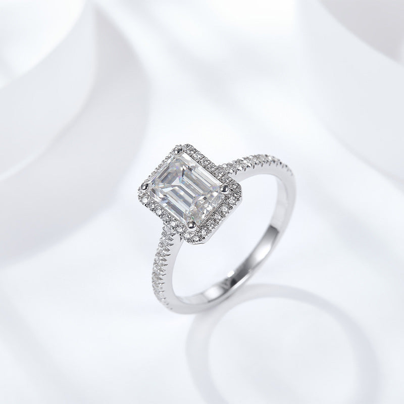 6*8mm emerald cut moissanite diamond ring ladies S925 silver plated 18k gold ring