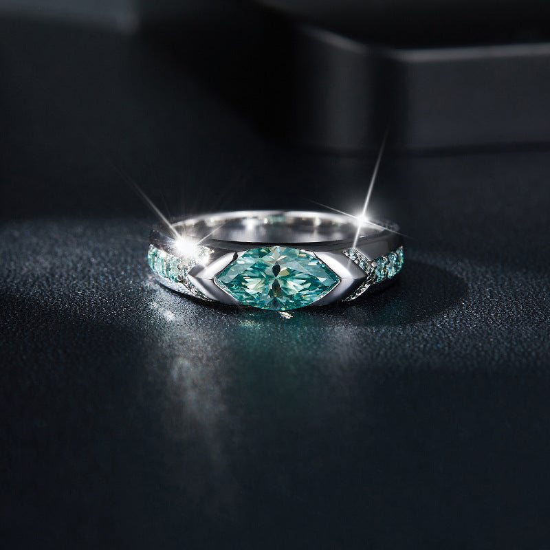 Horus Lake Water Blue Marquise 5*10mm1 Carat Blue-Green Moissanite Ring Unisex Sterling Silver