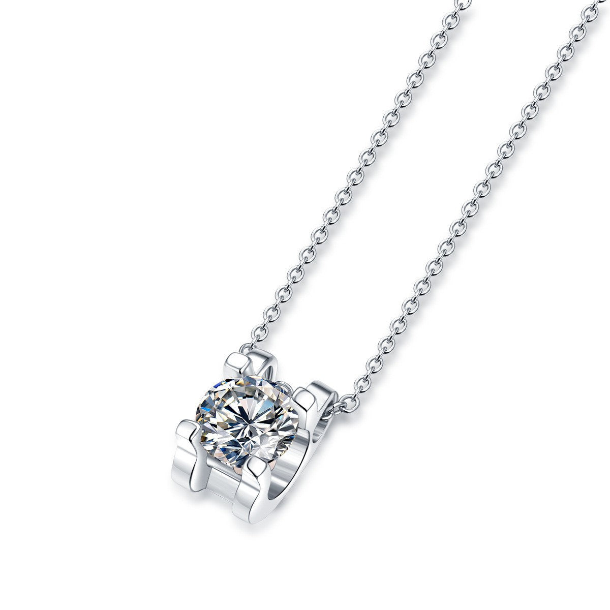 New Classic Sliding Ox Head 1 Carat Silver Moissanite Necklace Pendant Moissanite Necklace Women's Necklace