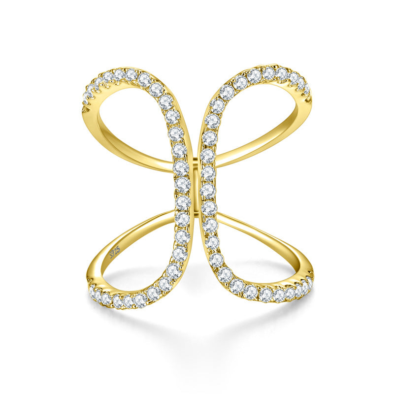 Niche design ins-style double C curve full diamond D color VVS moissanite row ring women's silver plated 18k gold ring