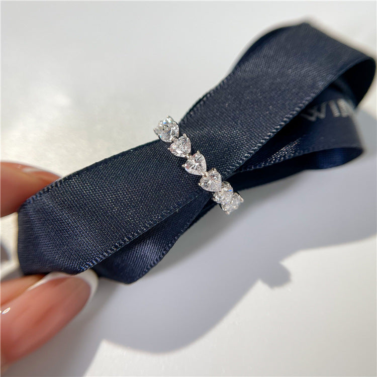 Heart diamond ring full of heart-shaped ring full of diamonds, sterling silver plated 18k gold, moissanite ring ring stacking