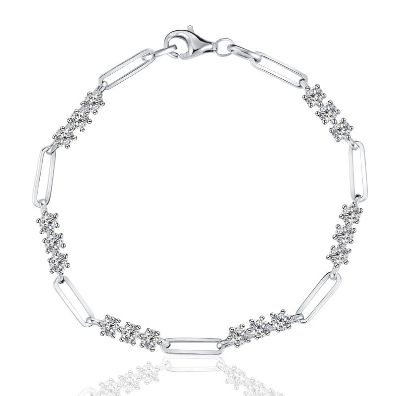 Round diamond 3.0mm D color VVS Moissanite S925 silver and yellow gold plated paper clip bracelet
