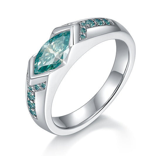 Horus Lake Water Blue Marquise 5*10mm1 Carat Blue-Green Moissanite Ring Unisex Sterling Silver