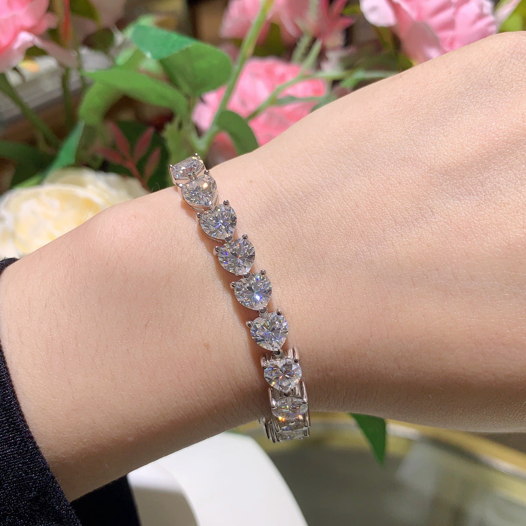 Full diamond 6.5mm heart shaped full moissanite hand ornament S925 silver plated 18k gold luxury bracelet