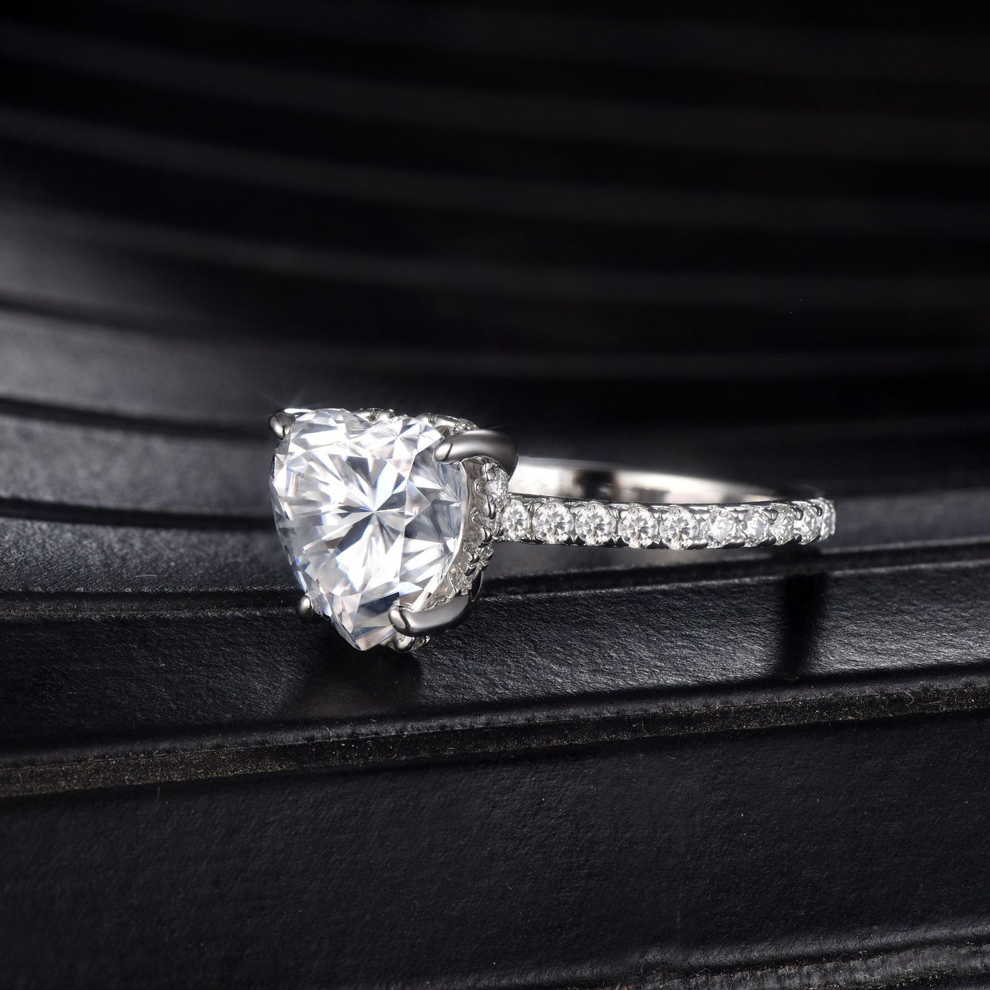9.5mm heart shape 3.5ct moissanite S925 silver plated 18k white gold engagement ring women