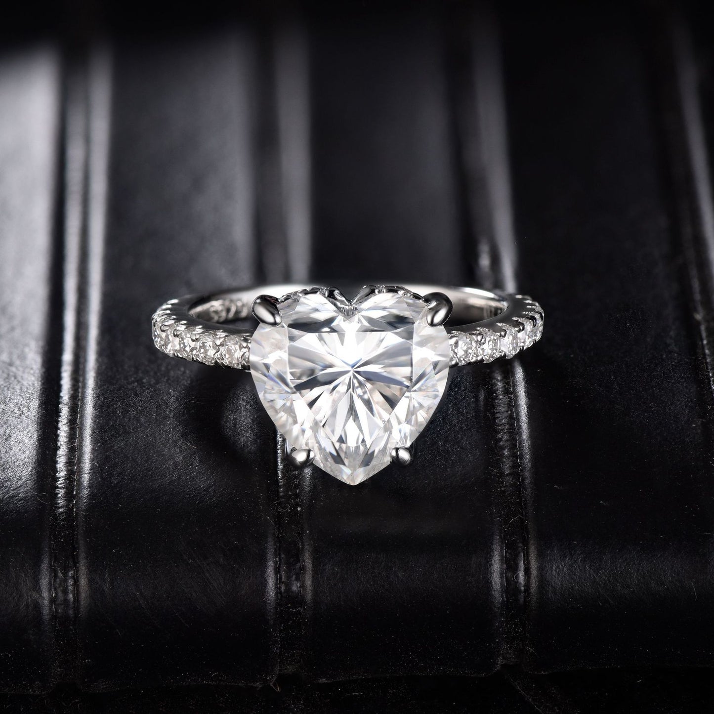 9.5mm heart shape 3.5ct moissanite S925 silver plated 18k white gold engagement ring women