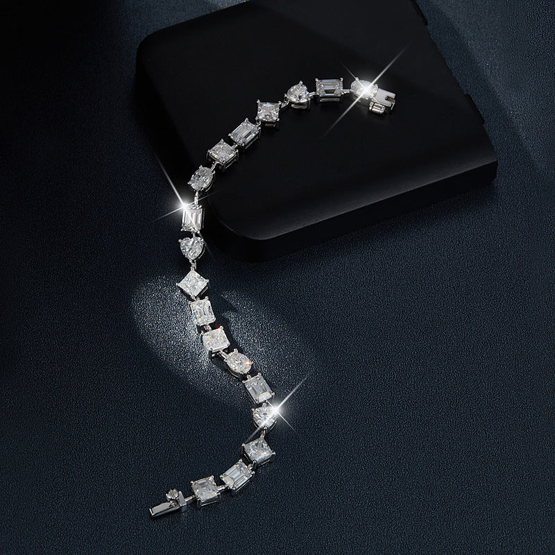 Irregular 1 carat special-shaped moissanite princess square heart emerald cut oval 925 silver bracelet