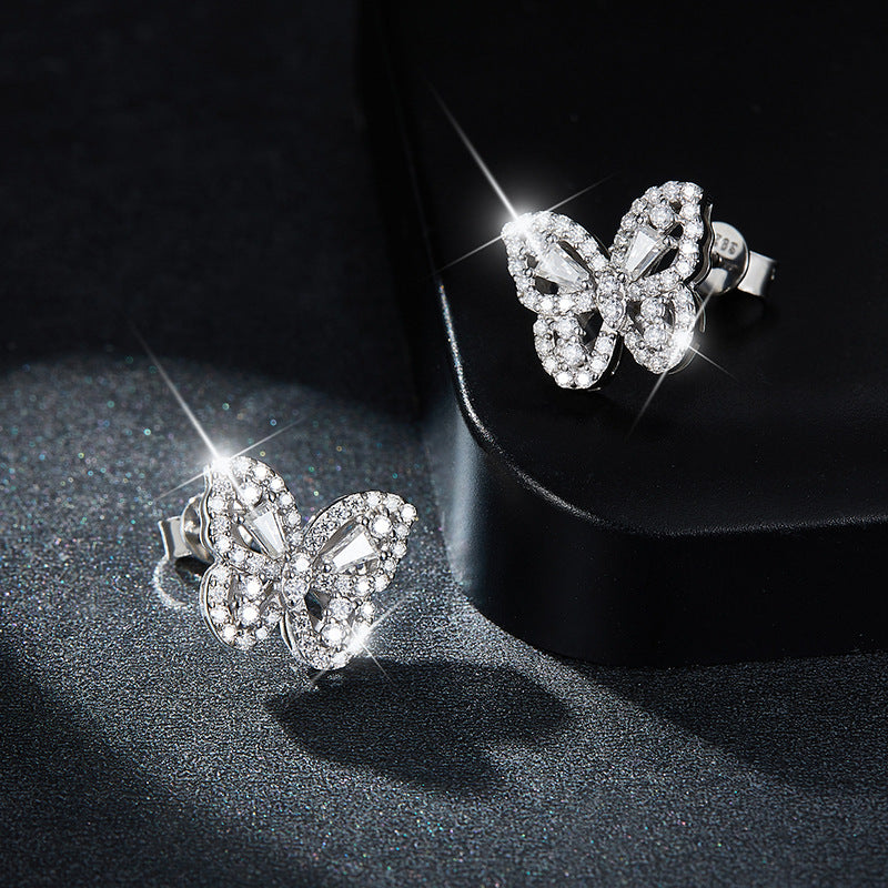 New Bow Full Diamond Moissanite Stud Earrings Premium Women's 925 Sterling Silver Plated with 18k Gold