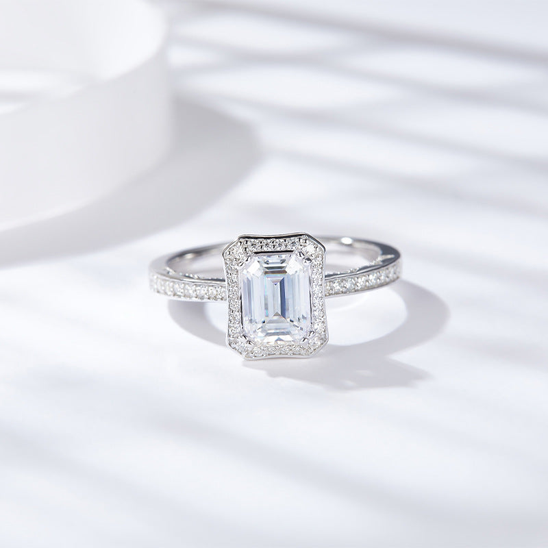 5*7mm Emerald Cut Moissanite Silver Plated 18K Gold Ringg