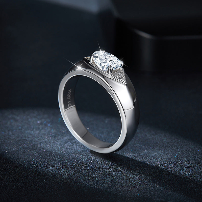Oval 1 Carat Moissanite Wedding Ring Unisex Valentine's Day Gift Sterling Silver Plated 18k