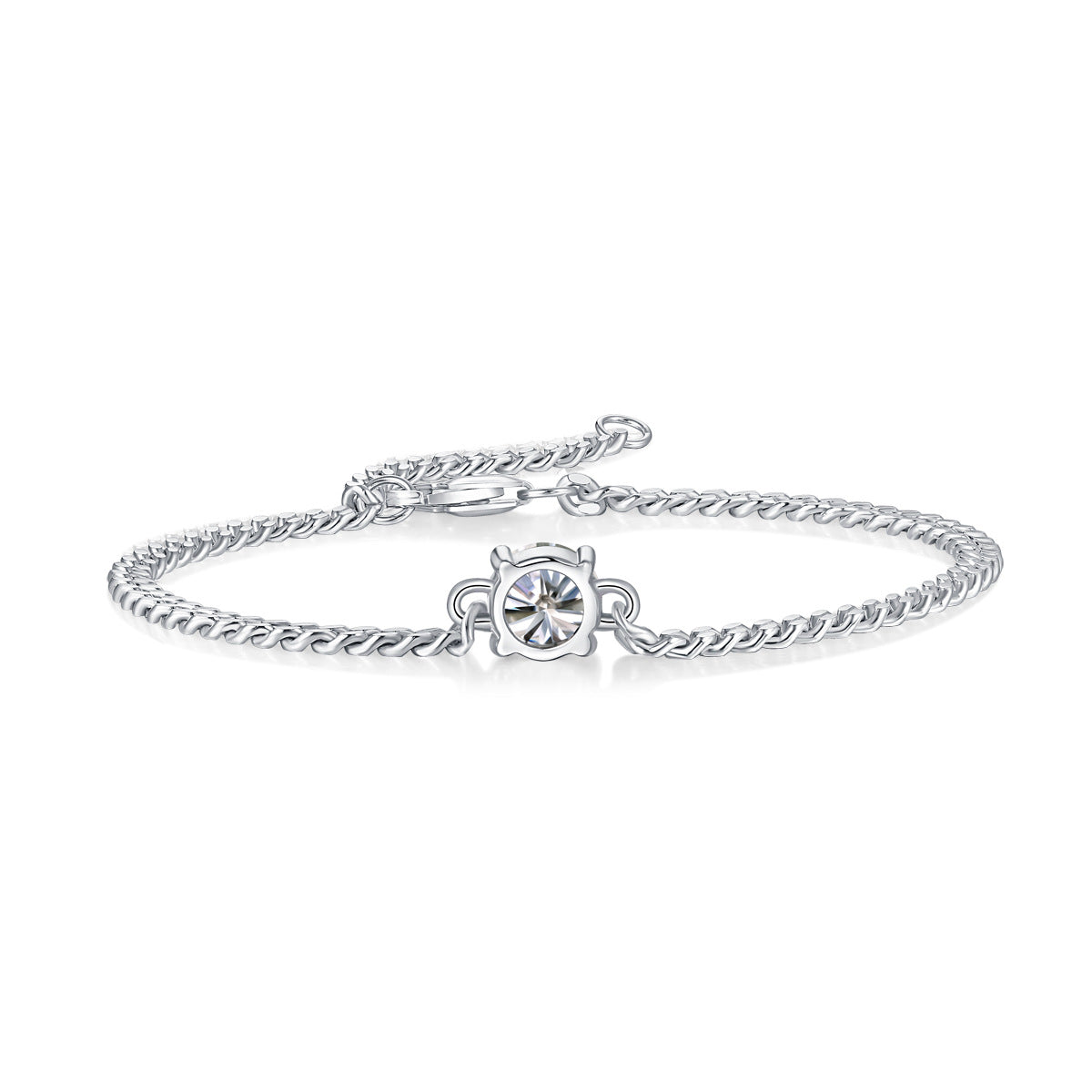 Ins wind moissanite 3mm wide Cuban chain bracelet centril round D color VVS tide cool wind hand ornament