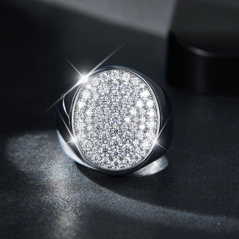 Hip hop style luxury full diamond D color VVS moissanite second over diamond pen men's trend ring S925 silver men's ring