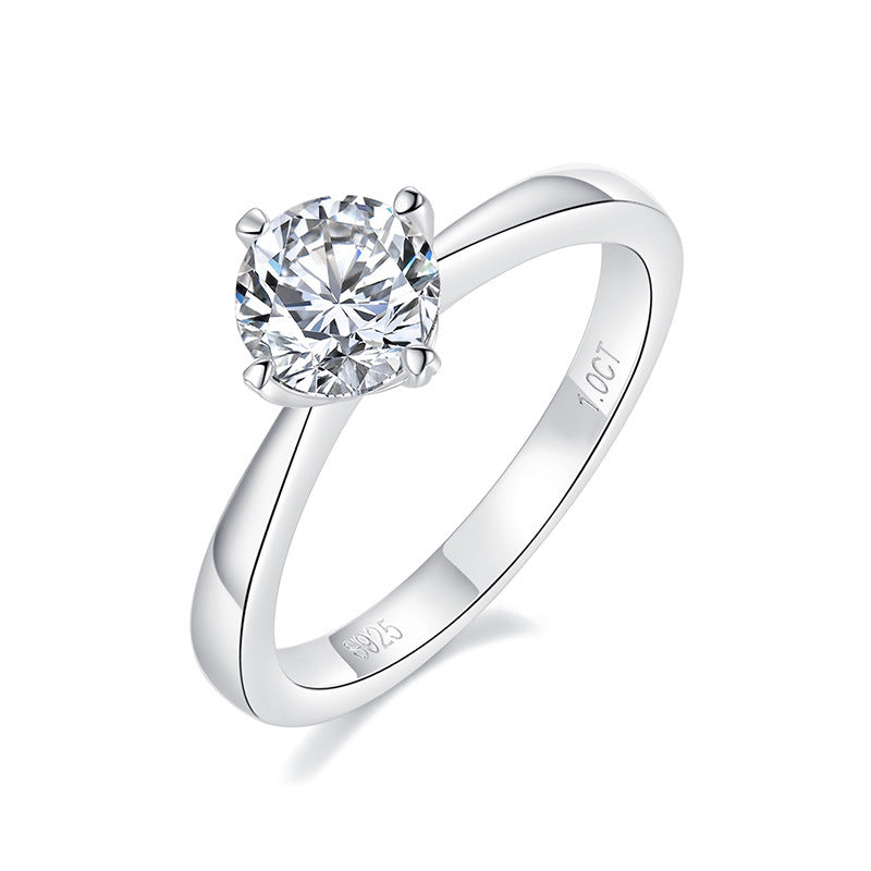 Four-Prong Moissanite Silver Plated 18K Gold Second Over Diamond Pen 50 Minutes 1 Carat Women's Engagement Ring