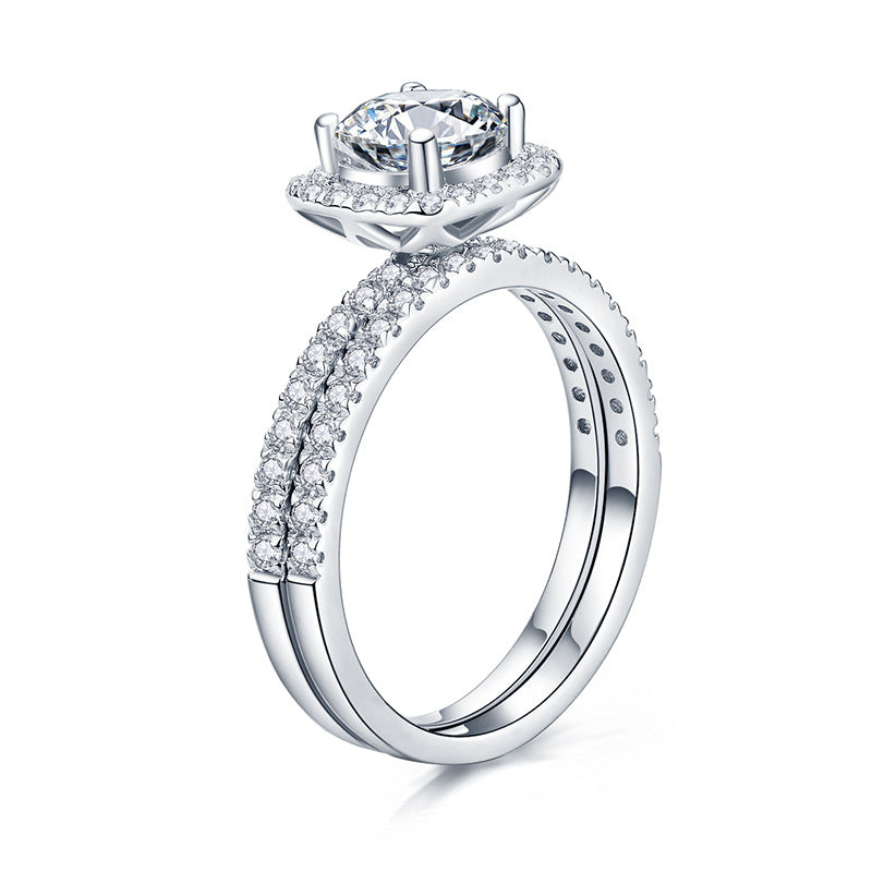 Style jewelry women's fashion personality 925 silver plated 18k gold stacked square bag moissanite double ring