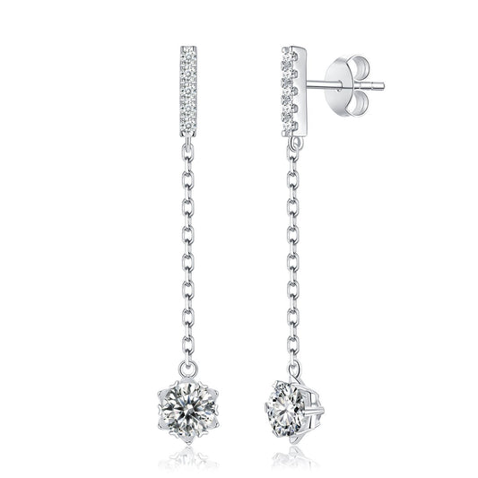 Small fresh classic wishing snowflake 50 points moissanite ear line tassel ear hanging simulation drill ear stud