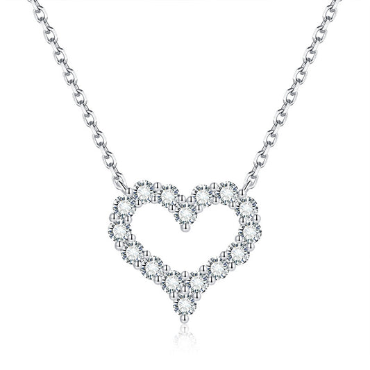 S925 sterling silver inlaid moissanite pendant necklace classic medium heart necklace personality temperament fashion clavicle chain