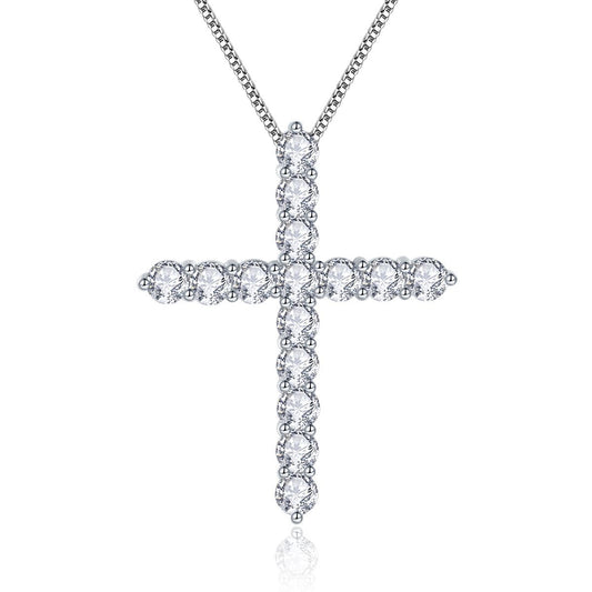 Hip hop rapper with 3.0mm D color round moissanite 925 silver plated 18k cross necklace seconds over the drill pen