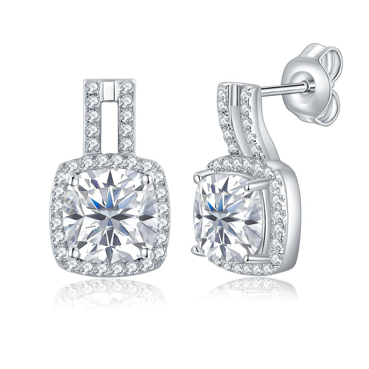 2 carat 7*7mm pillow square bag full moissanite diamond stud earrings S925 silver plated 18k gold unisex style