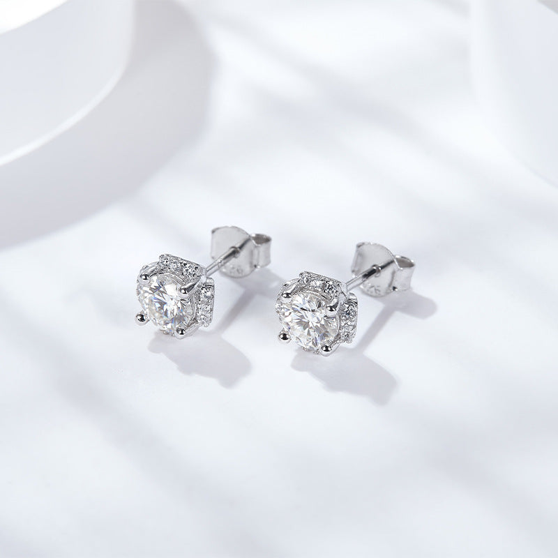 Fantasia high-quality moissanite with black card certificate over drill pen flower silver studs