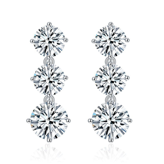 Simple ins style movable four-claw earrings 925 silver gold-plated with 6.0mm moissanite studs
