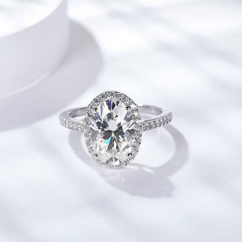 Special-shaped 18k gold personalized jewelry closed mouth 925 silver oval egg-shaped moissanite ring